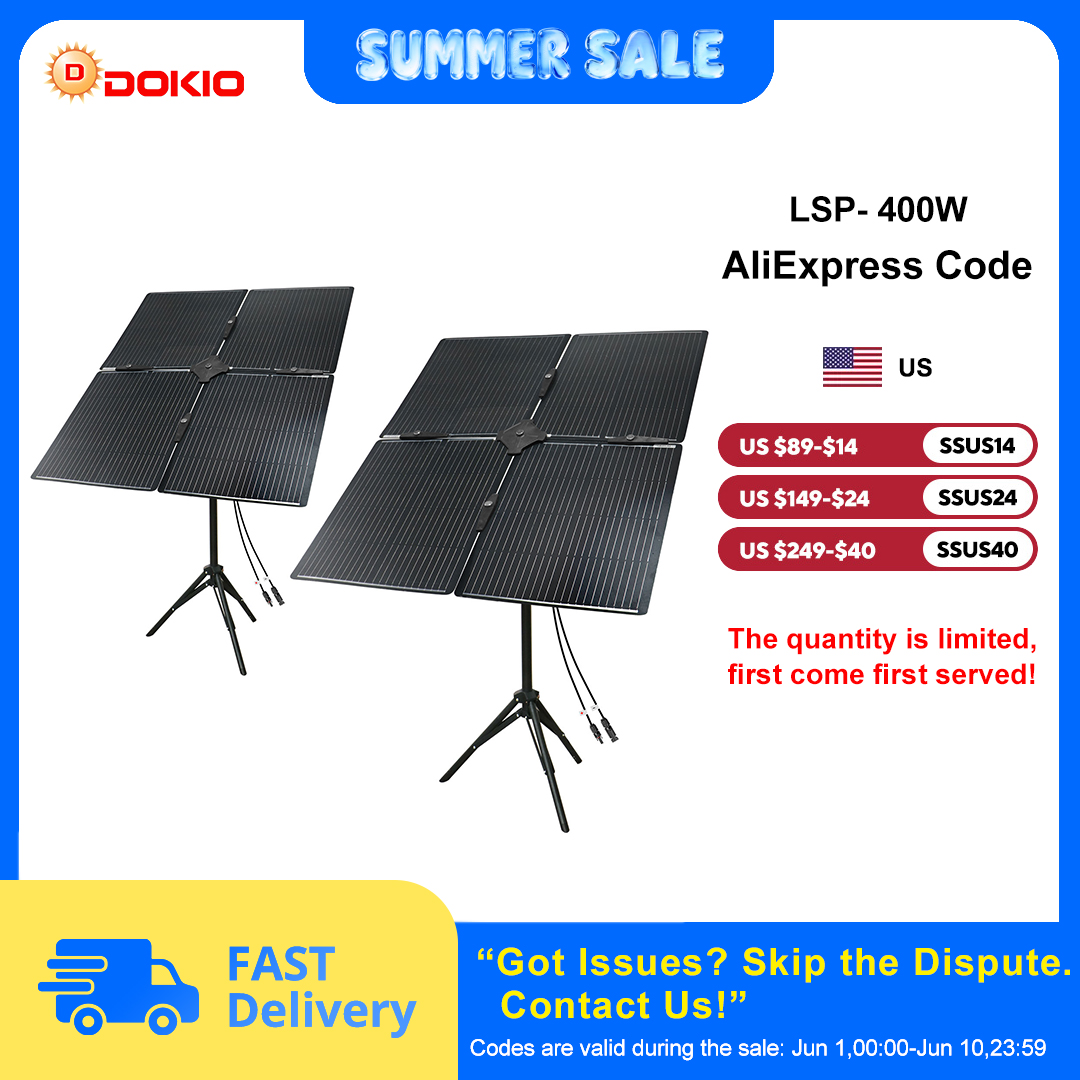 Folding Solar Panel - DOKIO 400W Portable Detachable & Adjustable