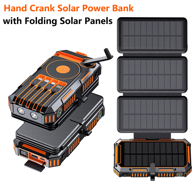 Folding Solar Panel - 20000mAh Hand Crank Solar Power Bank