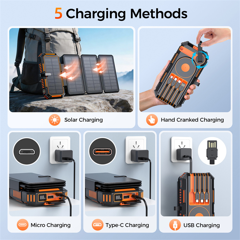 20000mAh Hand Crank Solar Powe - Folding Solar Panel reseña y precio